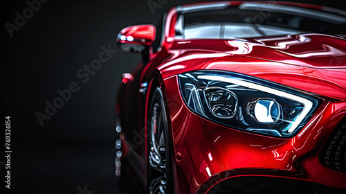 close up headlight of red car against black backgr New cars at dealer showroom Eye Kandy Tail Light, Generative Ai