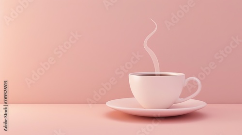 A 3D coffee cup icon with steam rising, on a pastel mocha background