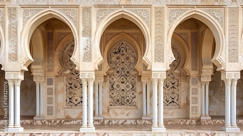 The architectural details are magnificent in the mosque hall. Islamic background.