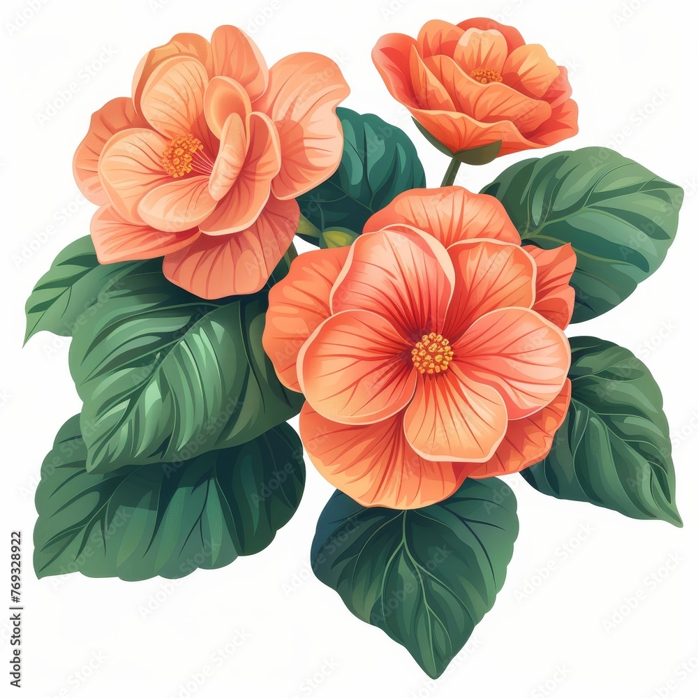 custom made wallpaper toronto digitalFlat Design, Beautiful Begonia Flower Illustration, Vector Style.