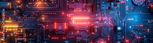 Topdown view of glowing neon circuits, intricate and captivating, digital pulse