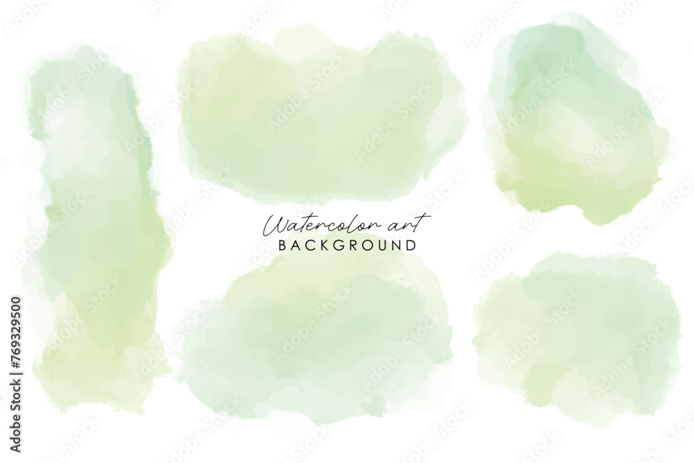Set of Green Watercolor Abstract background. Abstract bright green of stain splashing watercolor on white background. Green abstract watercolor texture