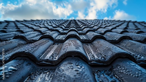 Black roof tiles and blue sky
