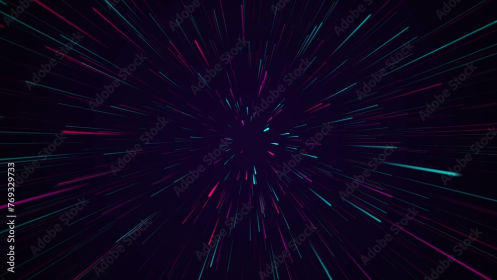 Speed background light rays zoom. Data flow tunnel. Abstract radial zoom surface of blurred multi color tunnel on black background. Speed background light rays zoom. Data flow tunnel. Abstract radial zoom surface of blurred multi color tunnel on black background.