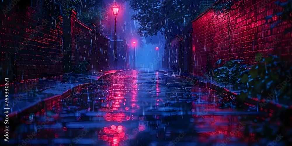 Dark Evening in a Modern Animated Urban Alleyway. Concept Urban Sunset, Alleyway Photoshoot, Modern Cityscape, Evening Portrait