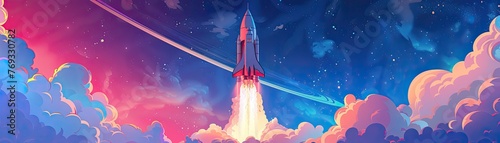An illustration of a rocket launching into space symbolizing ambition and the drive to succeed photo