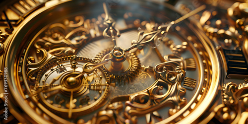 Macro clock with gears and mechanisms creative idea Teamwork Vintage watch 