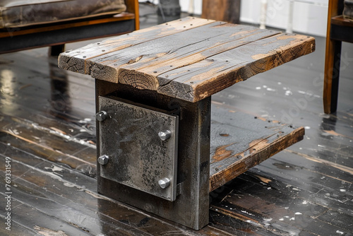  An industrial-chic side table featuring raw steel accents and distressed wood surfaces, evoking the gritty charm of urban loft living.   © umair