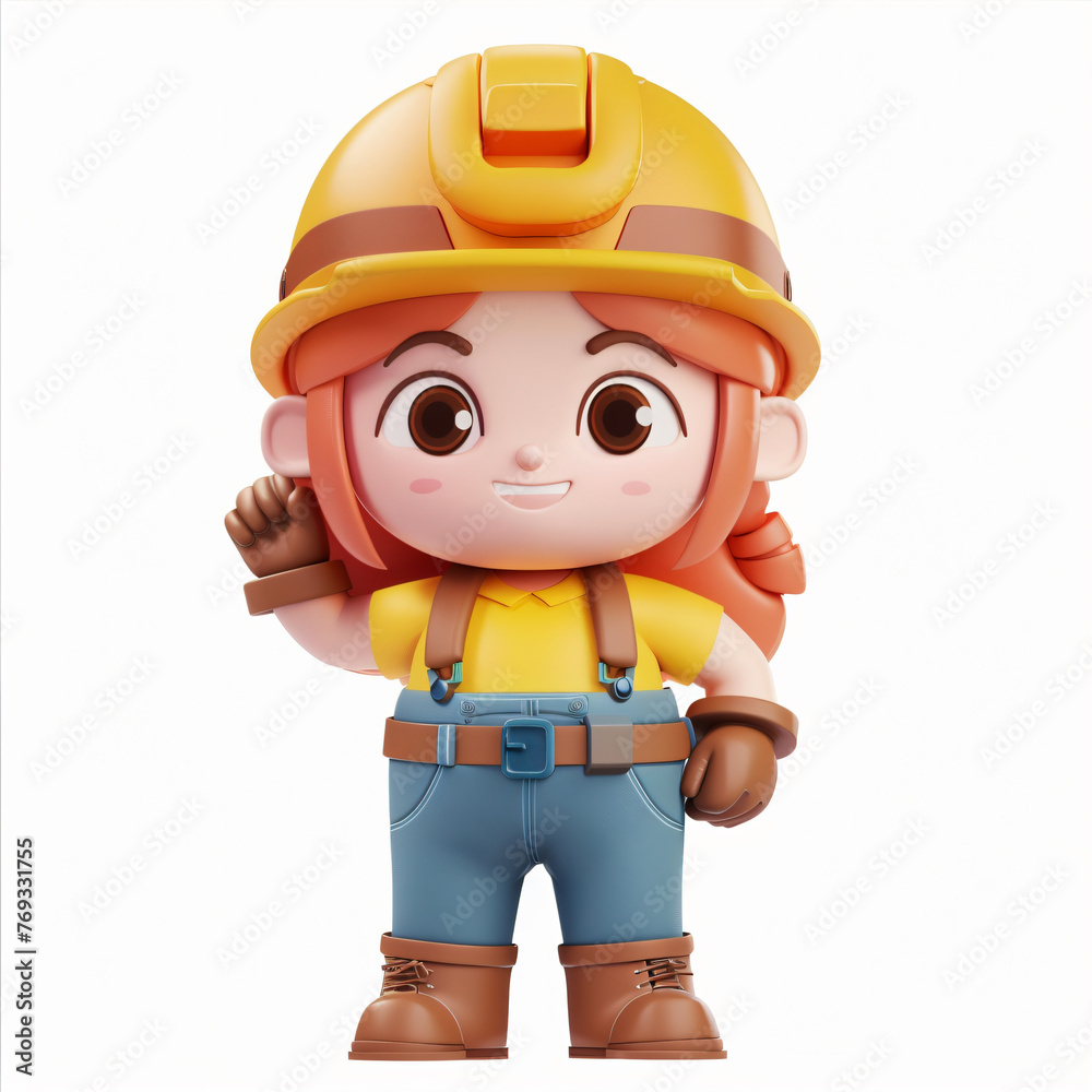 3d render icon of girl workers cartoon plastic generated AI