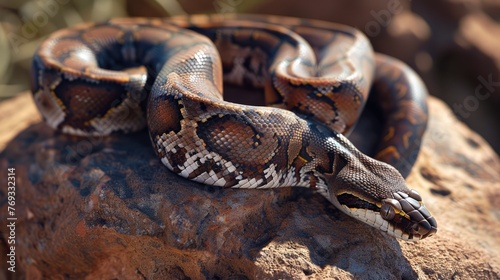 Snake on a rock. AI Generated 