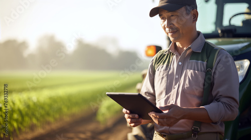 An Asian farmer analyzing yield data © HappyPICS