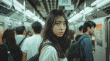 Potrait of asian woman in train