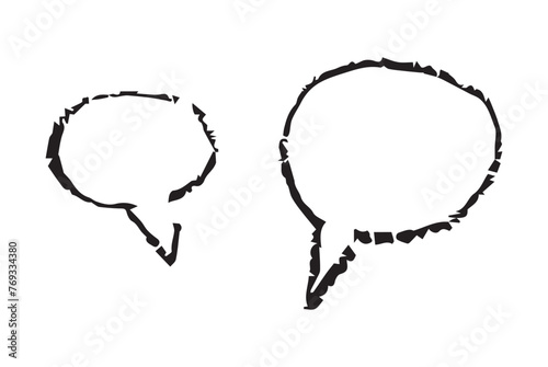 Set of conversation bubbles. Drawn frame with chalk, charcoal, felt-tip pen in flat style. Illustration in flat style. The bubble shape is oval. Texture graphics, element for dialogue.