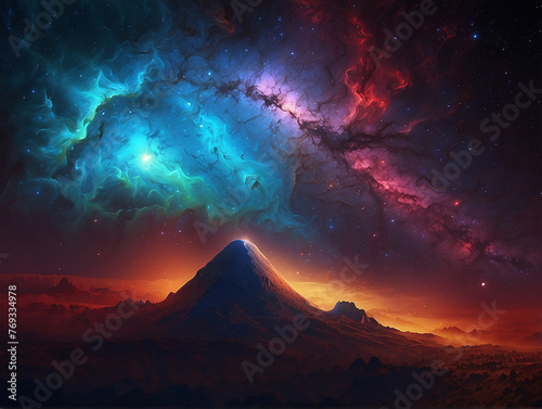 Cosmic inspired background, flaming corals, vibrant colors, ethereal atmosphere, star clusters, nebulae, galaxies, cosmic dust, space elements, radiant glow, astral patterns, art High definition digit