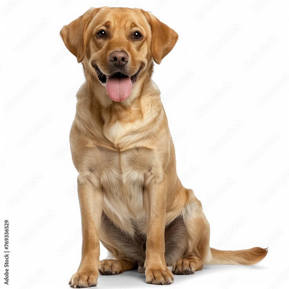Labrador retriever, 12 months old, sitting on transparency background PNG
