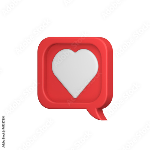 a red speech bubble with a white heart in it