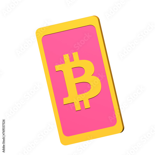a pink and yellow bitcoin card with a yellow bitcoin on it