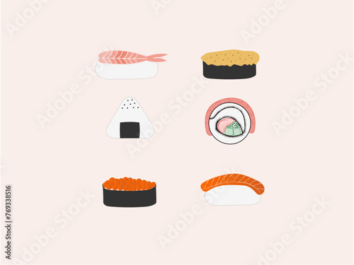 Sushi set vector on soft background.