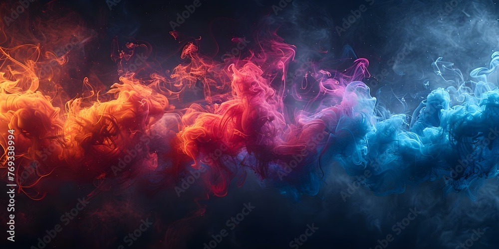 Dynamic Blue and Red Smoke on Black Background Evoking a Boxing Match or Police Digital Banner Design. Concept Colorful Smoke, Boxing Match, Police Theme, Dynamic Design, Digital Banner
