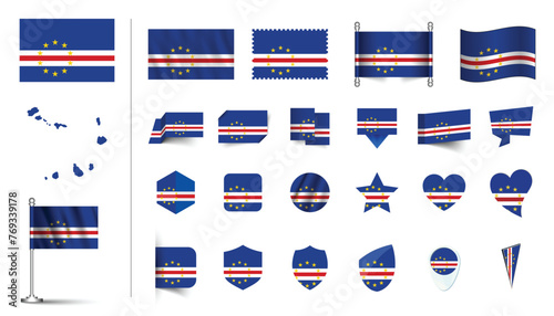 Free Download set of Cabo Verde flag, flat Icon set vector illustration. collection of national symbols on various objects and state signs. flag button, waving, 3d rendering symbols - GFXLoad