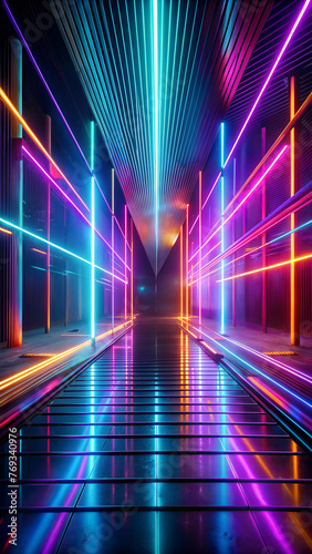 Abstract background with colorful lines. All neon glow