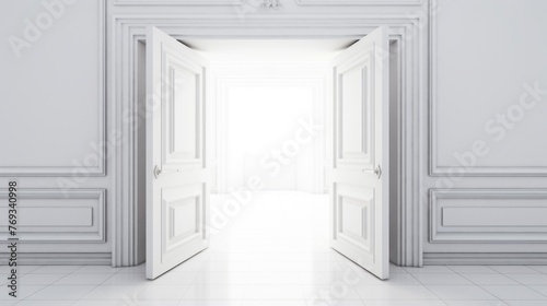 A large open doorway in a white room