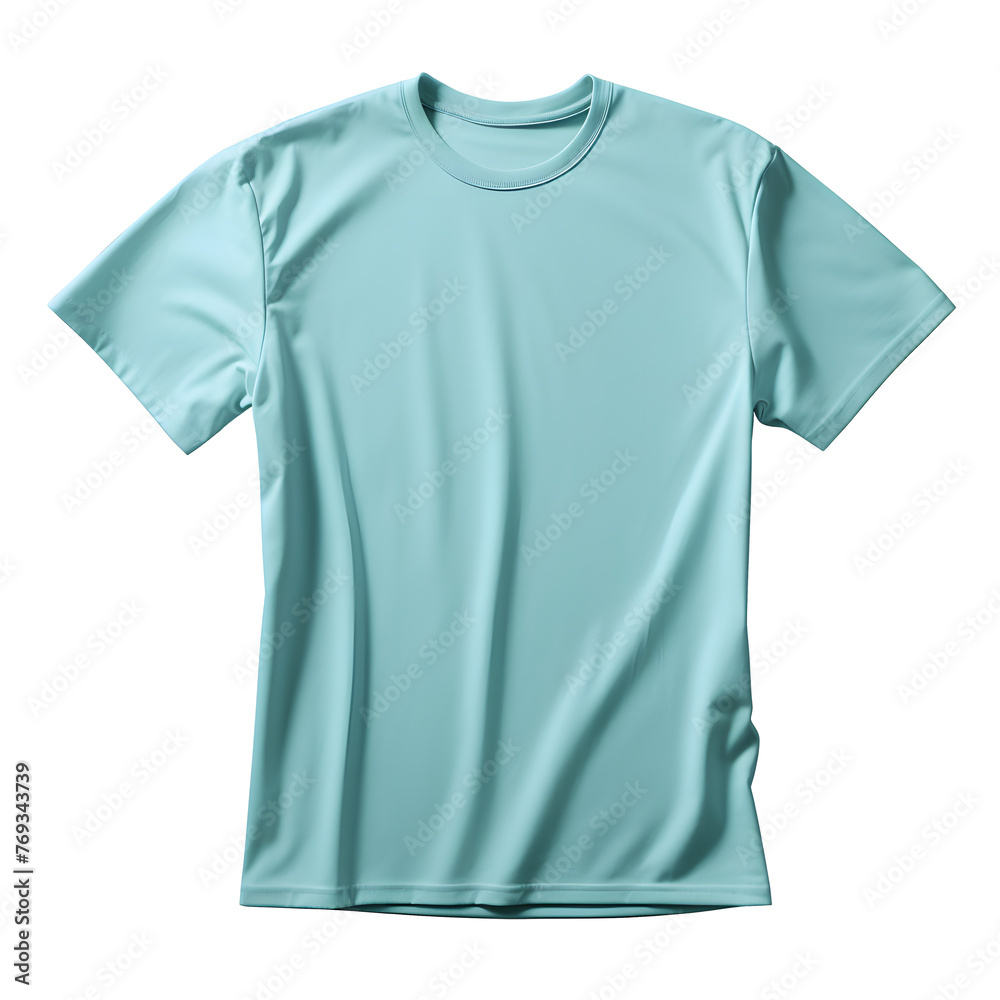 Plain light blue color mockup on white and transparent background Crow neck t-shirt for your design, front view. Generative AI. Plain light blue color mockup on white and transparent background Crow neck t-shirt for your design, front view. Generative AI.