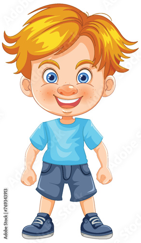 Cheerful young boy smiling in casual clothes.
