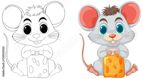 Two cute mice illustrations, one holding cheese.