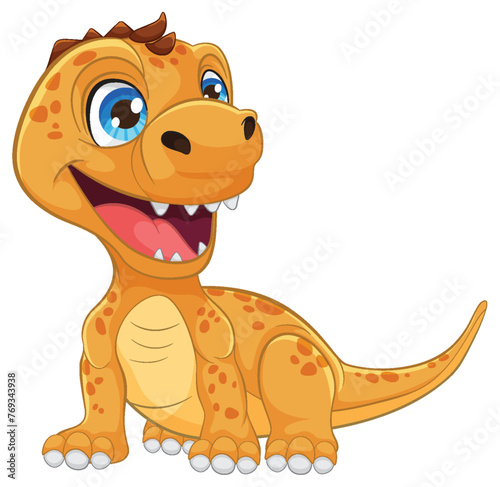 Cute, smiling cartoon dinosaur in a playful pose. © GraphicsRF