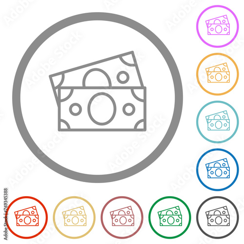 Banknotes outline flat icons with outlines
