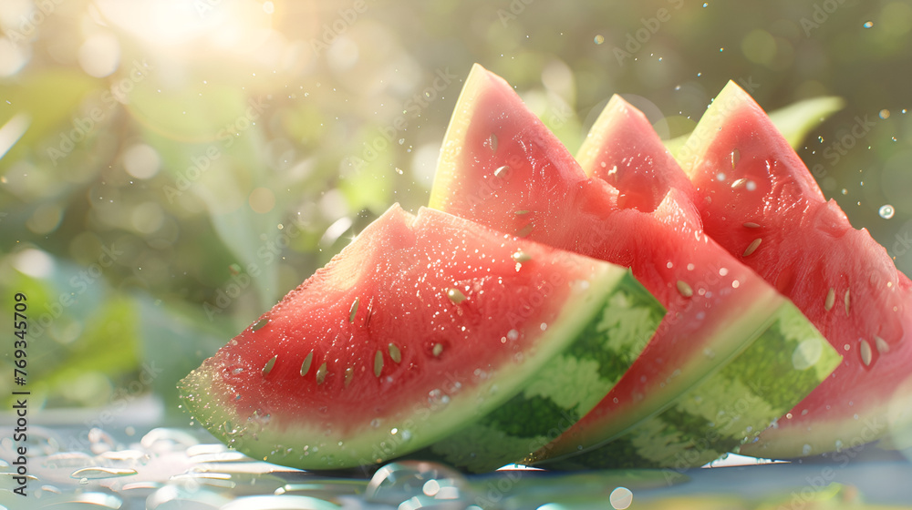 Slice of fresh watermelon on pink space. summer fruit Slice of fresh watermelon on pink space. summer fruit