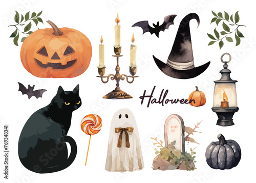 水彩で描いたハロウィンのイラスト