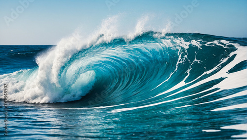 Bright blue ocean wave texture background 