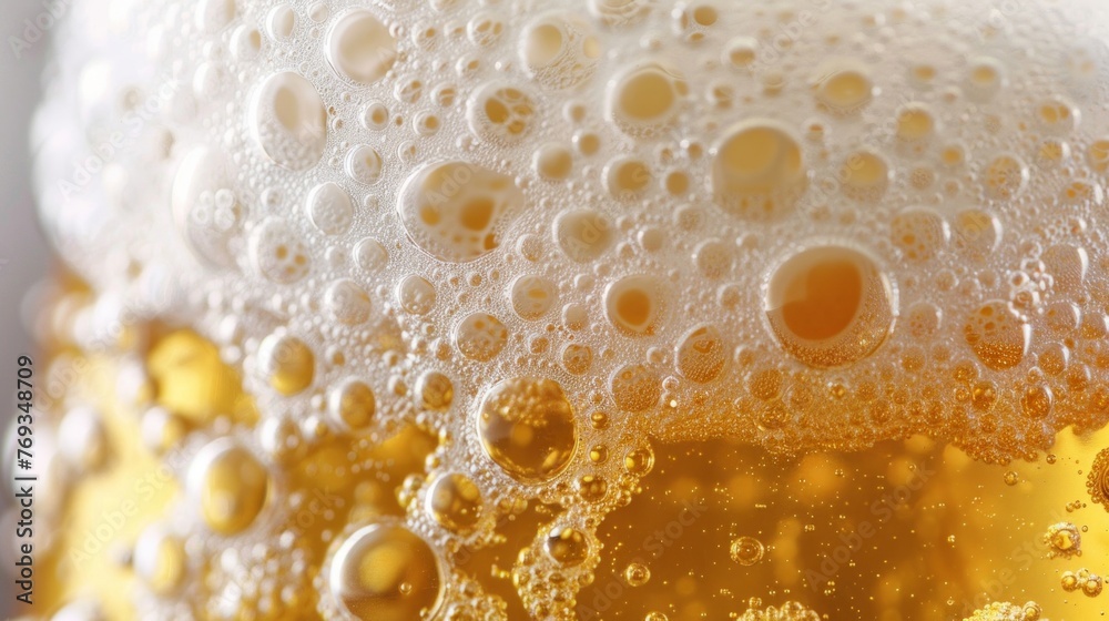 Detailed view of bubbles rising in a glass of beer, showcasing the effervescence and carbonation Detailed view of bubbles rising in a glass of beer, showcasing the effervescence and carbonation