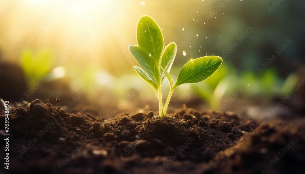 Plant shoots that grow and are exposed to morning sunlight Plant shoots that grow and are exposed to morning sunlight