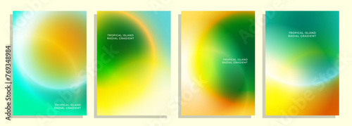 abstract tropical island light radial gradient cover poster background design set.