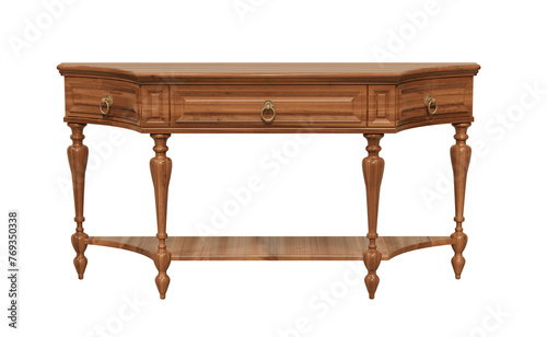 Old console table. Wooden console table isolated. 