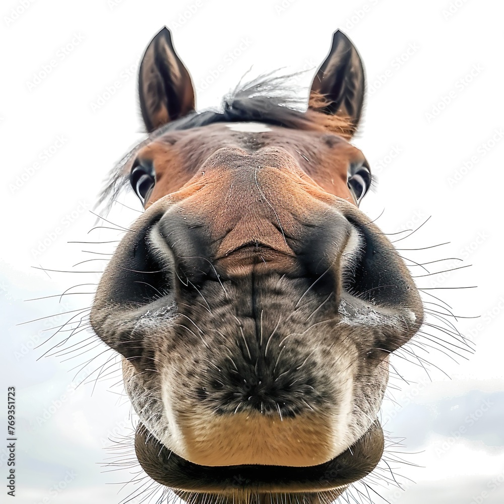 whiskered whispers: a curious encounter with a horse's nose - obrazy, fototapety, plakaty 