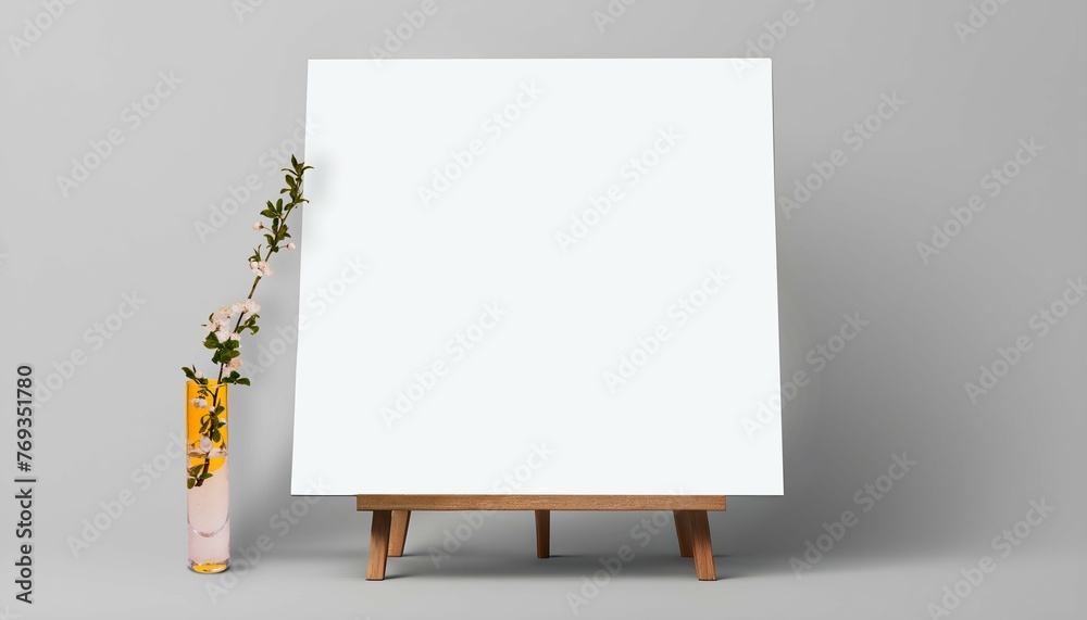white easel board with vase. white easel board with vase.