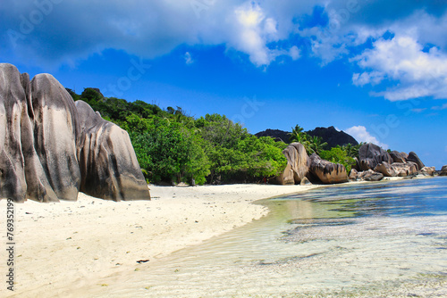 The gorgeous sands of the world famous Anse Source D'Argent beach on La Digue Island, Seychelles