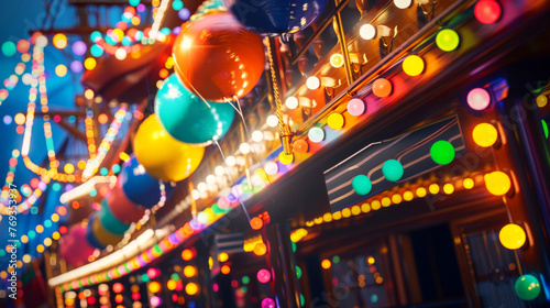 Party on a ship with balloons and lights. Festive bright background. Holiday concept. © bit24