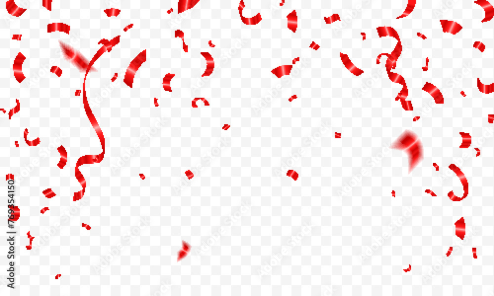 Red confetti for celebration background template. Grand Opening Card luxury greeting rich. Sale Vector illustration. ribbons, holiday,
