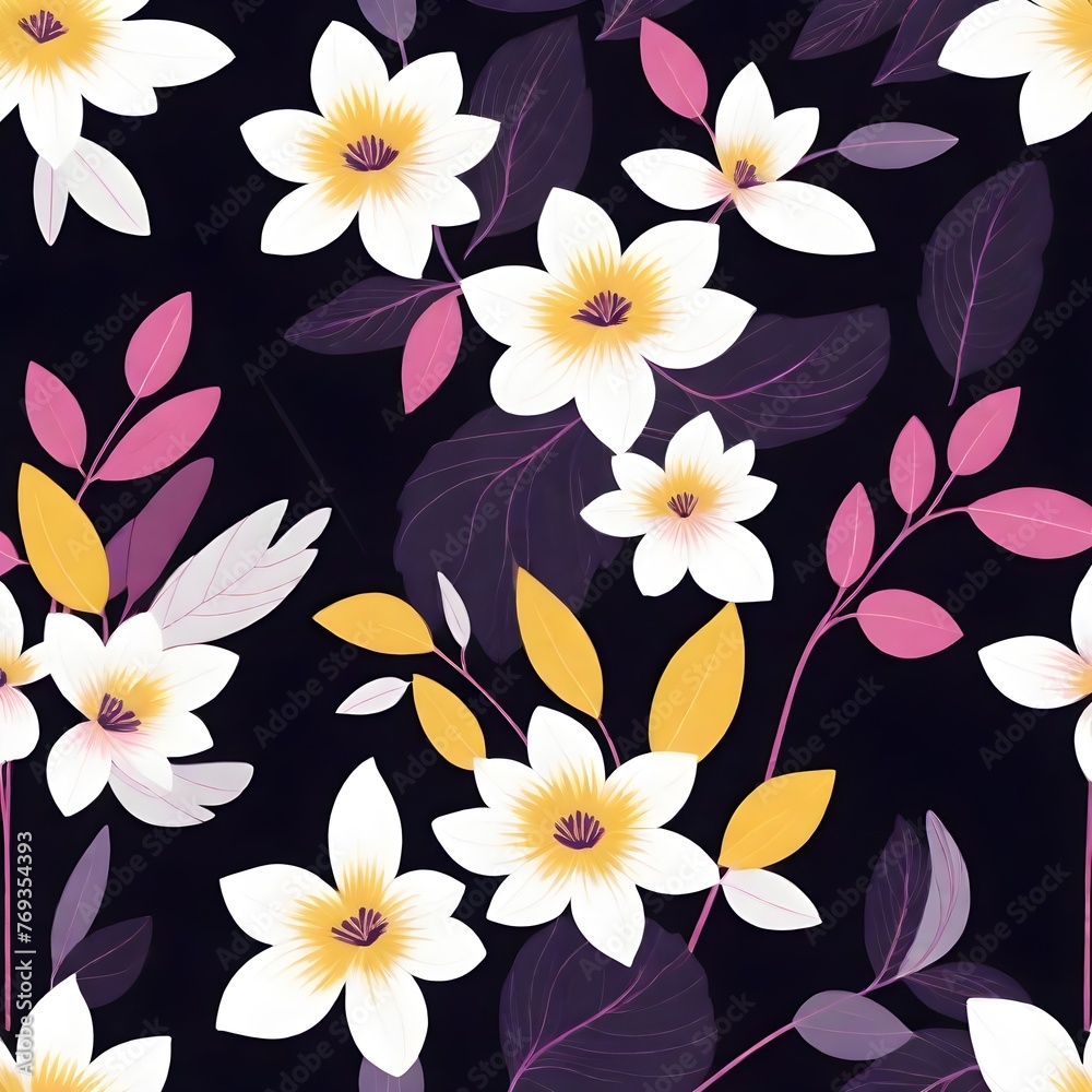 floral pattern flowers in pink white and purple and yellow color design artwork floral pattern flowers in pink white and purple and yellow color design artwork