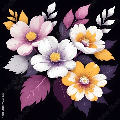 floral pattern flowers in pink white and purple and yellow color design artwork