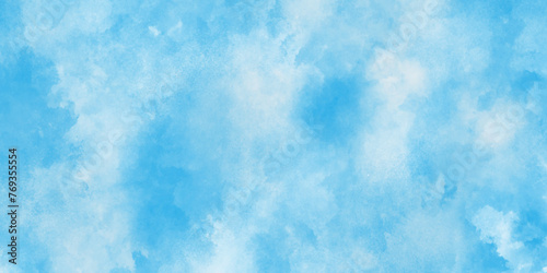 Natural and cloudy Blue and white colors clouds, polished and cloudy painted light blue clouds watercolor background, The summer is colorful clearing day Good weather with natural clouds.