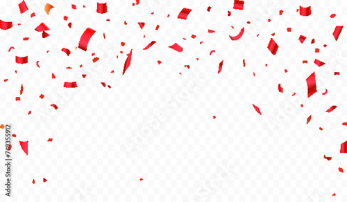 Luxury confetti flying for celebration party banner. Falling shiny red confetti isolated on transparent background. vector illustration.
