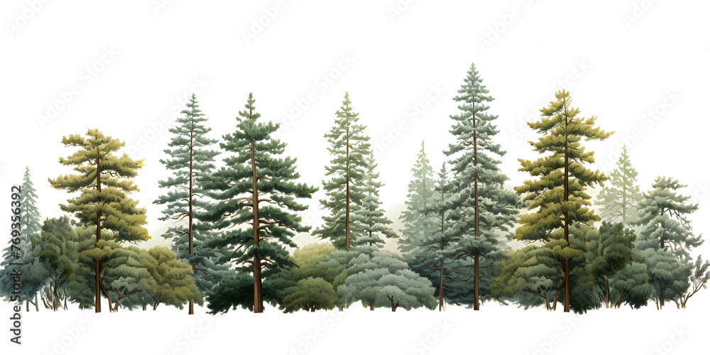 huge trees are standing in a  forest lush greenery wildlife habitat photosynthesis white background