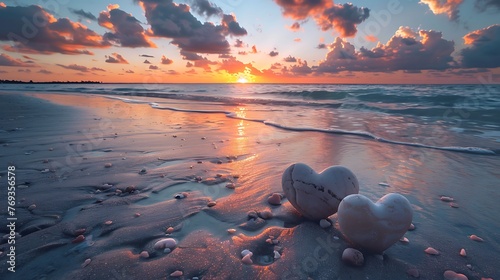 Heart shapes on an ocean side at Deerfield Ocean side Florida during the day end photo