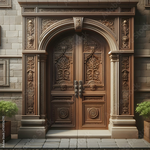 old wooden door in a church  entrance, building, wood, ancient, old, wooden, cathedral, decoration, Ai generated 